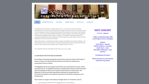 Screenshot of the Darlington Choral Society website