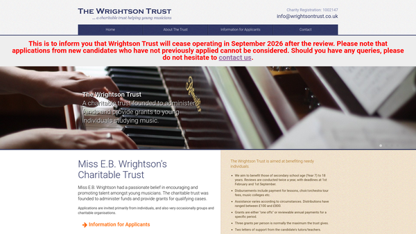 Screenshot of the Miss E B Wrightson's Charitable Settlement website