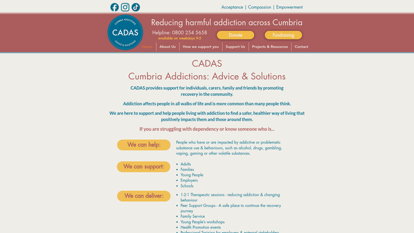 Screenshot of the Cumbria Addictions Advice and Solutions website