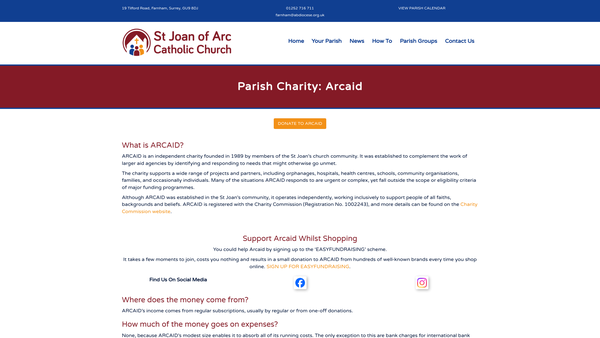 Screenshot of the Arcaid website
