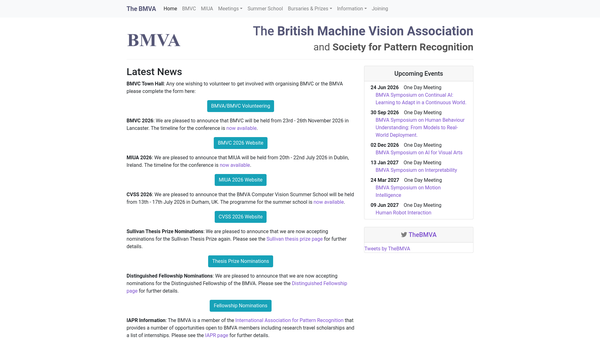 Screenshot of the British Machine Vision Association And Society For Pattern Recognition website
