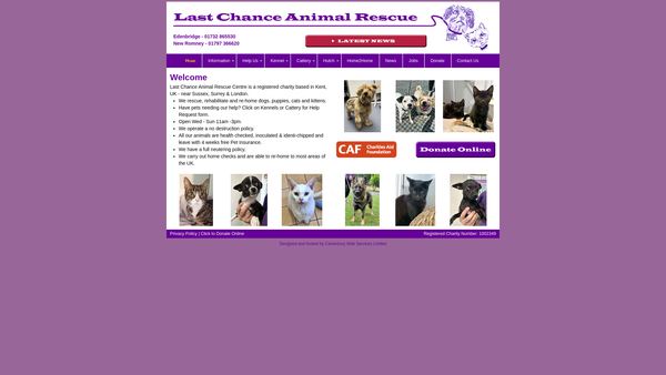Screenshot of the Last Chance Animal Rescue Home website