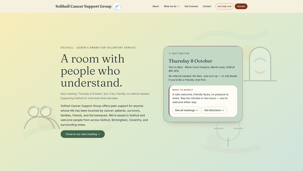 Screenshot of the Solihull Cancer Support Group website