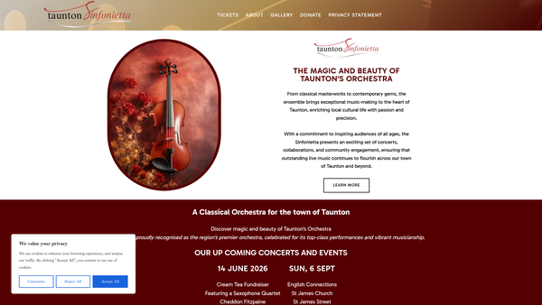 Screenshot of the Taunton Sinfonietta website
