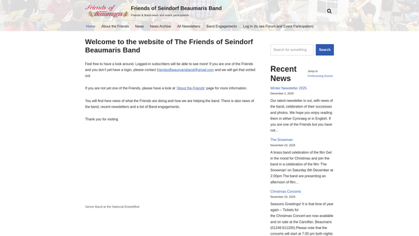 Screenshot of the The Friends Of Beaumaris Silver Band website