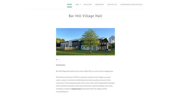 Screenshot of the Bar Hill Village Hall website