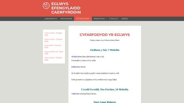 Screenshot of the Eglwys Efengylaidd Caerfyrddin website