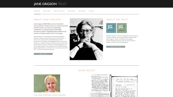 Screenshot of the Jane Grigson Trust website