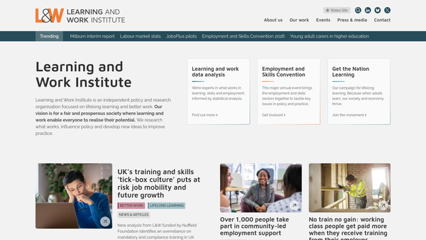 Screenshot of the National Learning And Work Institute website