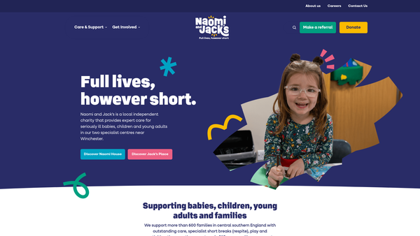 Screenshot of the Wessex Children's Hospice Trust website