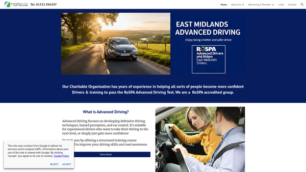 Screenshot of the Rospa Advanced Drivers Association East Midlands Group website