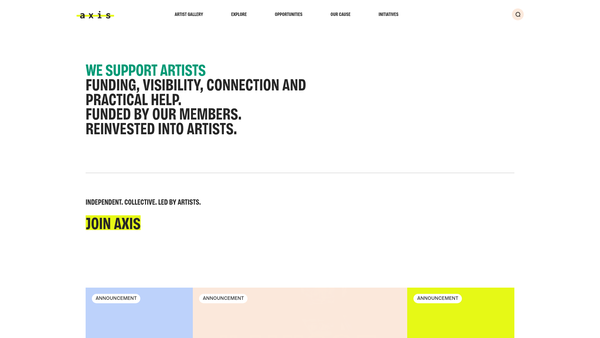 Screenshot of the Axis Web website
