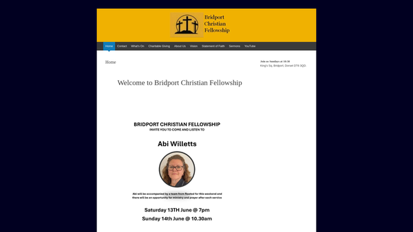 Screenshot of the Bridport Christian Fellowship website