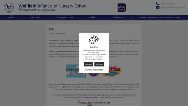 Screenshot of the Wellfield Infant and Nursery School PTA website