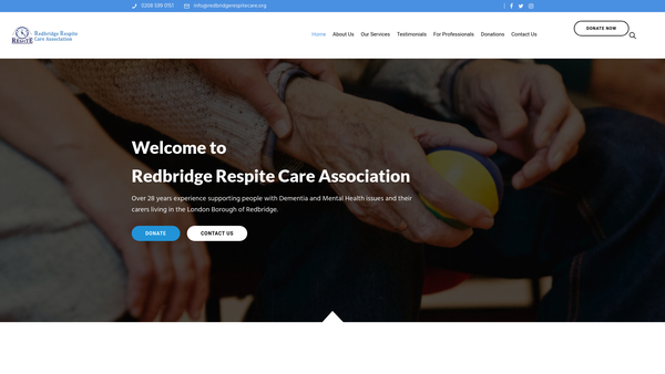 Screenshot of the The Redbridge Respite Care Association website