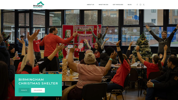 Screenshot of the Birmingham Christmas Shelter website
