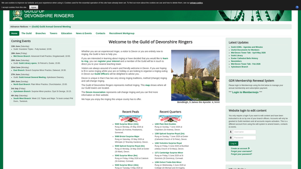Screenshot of the The Guild Of Devonshire Ringers website