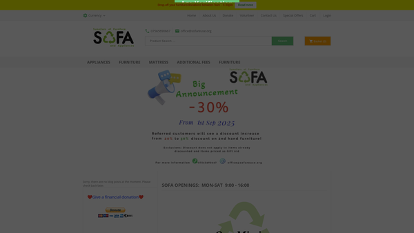 Screenshot of the Sofa website