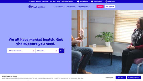 Screenshot of the Suffolk Mind website