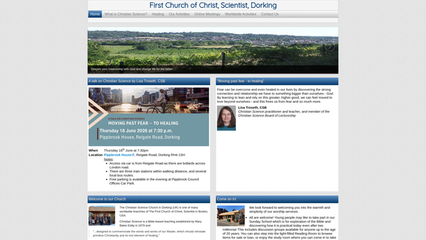 Screenshot of the First Church Of Christ Scientist, Dorking, Surrey, England website