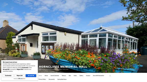 Screenshot of the Horncliffe Memorial Hall website