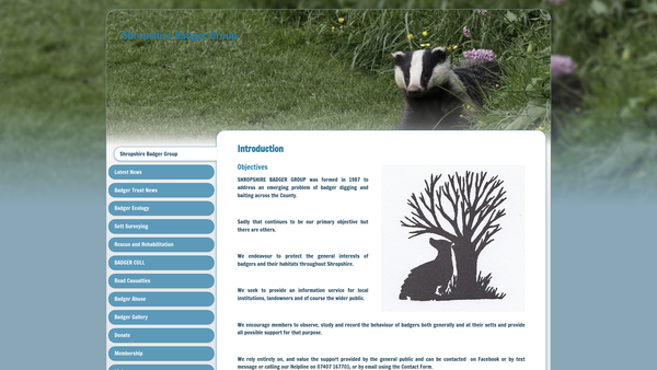 Screenshot of the Shropshire Badger Group website