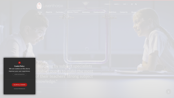 Screenshot of the The Leventhorpe School Parent, Teacher And Friends Association website