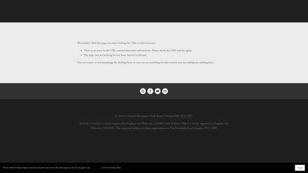Screenshot of the St Peter's Hall (1991) Charity website