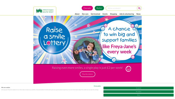 Screenshot of the Children's Hospice South West website