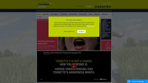 Screenshot of the Tourette Syndrome (UK) Association Trading As Tourettes Action website