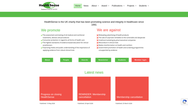 Screenshot of the HealthSense UK website