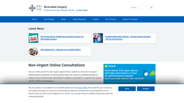 Screenshot of the Riversdale Charitable Trust website