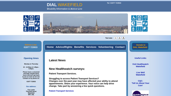 Screenshot of the Dial Wakefield website