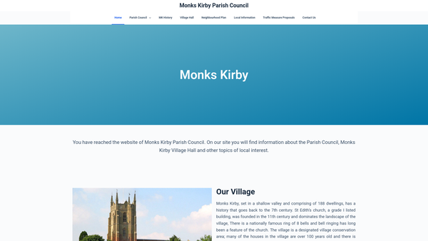 Screenshot of the Monks Kirby Village Hall website