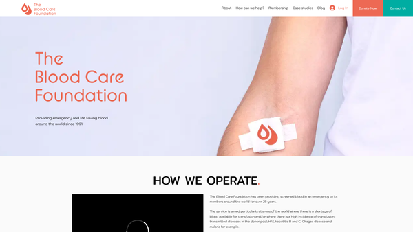 Screenshot of the The Blood Care Foundation website