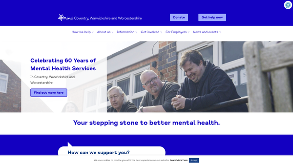 Screenshot of the Coventry, Warwickshire & Worcestershire Mind website