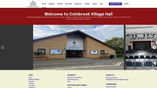 Screenshot of the Colnbrook Village Hall Trust website