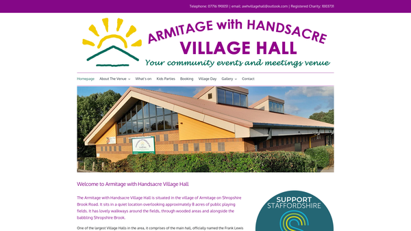 Screenshot of the Armitage With Handsacre Village Hall website