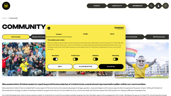 Screenshot of the The Gloucestershire Cricket Trust website