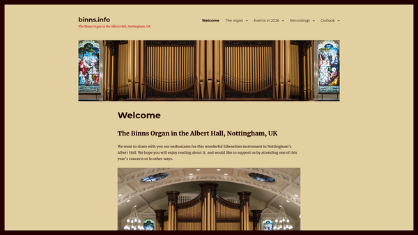 Screenshot of the Binns Organ Trust website