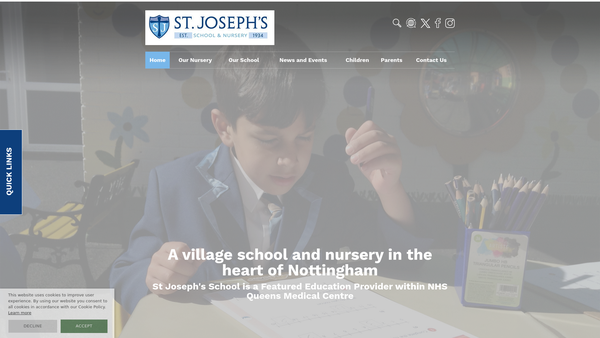 Screenshot of the St Joseph's School Nottingham website