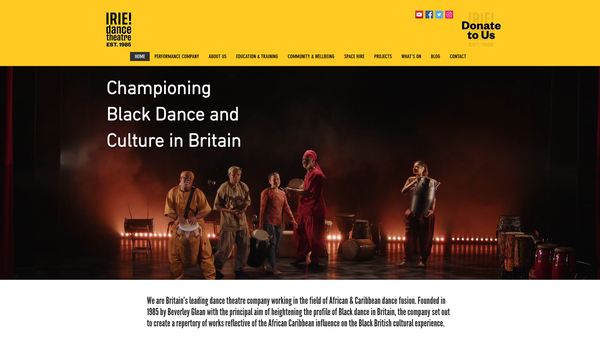 Screenshot of the Irie Dance Theatre website