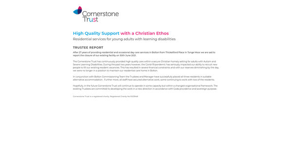 Screenshot of the Cornerstone Trust website