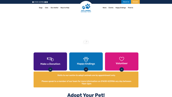 Screenshot of the Hull Animal Welfare Trust website