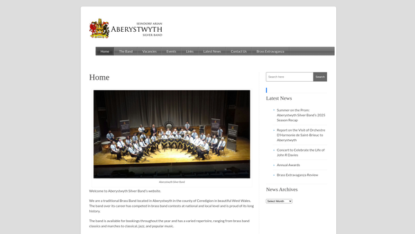 Screenshot of the Aberystwyth Silver Band website