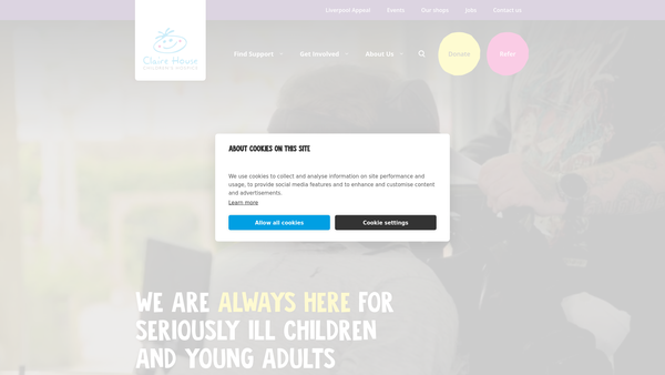 Screenshot of the Claire House website