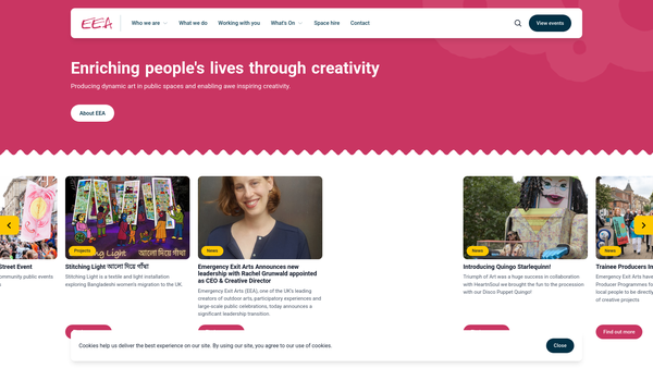 Screenshot of the Emergency Exit Arts website