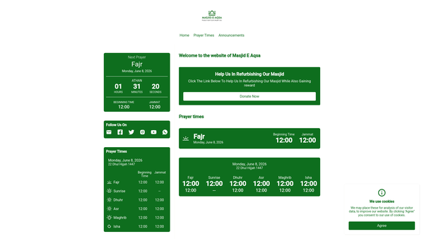 Screenshot of the Preston Hanfi Sunni Muslim Society website
