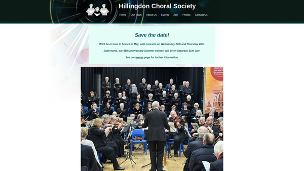 Screenshot of the Hillingdon Choral Society website