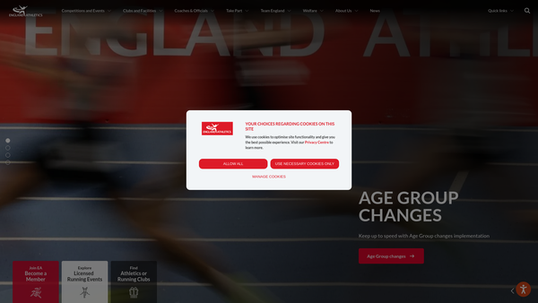 Screenshot of the Athletics For The Young website